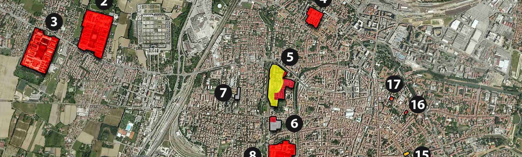 Stralcio della città di Padova con aree militari